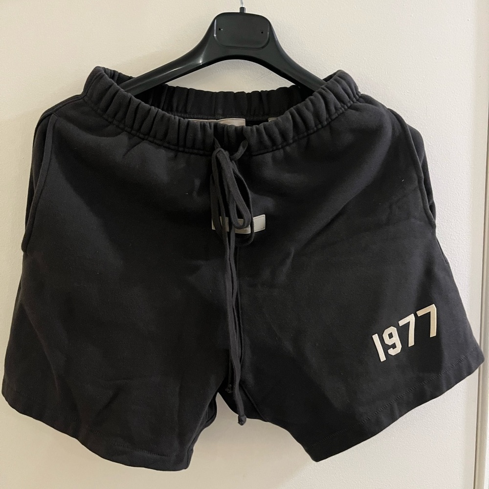 Essentials FEAR OF GOD Black Athletic Shorts with White Accents